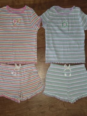 Girls' Striped Shorts Set - Pastel Pink & Pastel Green & Purple